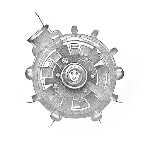 A blackwork design of a car engine with gears and pistons tattoo design idea