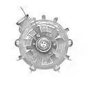 A blackwork design of a car engine with gears and pistons tattoo design idea