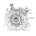 A blackwork design of a car engine with gears and pistons tattoo design idea