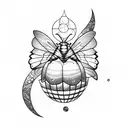a moth with a pumpkin on each wing and a moon above its head.  tattoo design idea