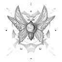 a moth with a pumpkin on each wing and a moon above its head.  tattoo design idea