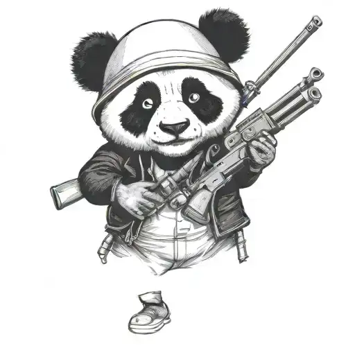 A panda gangster holding a tommy gun tattoo design idea