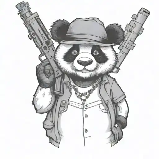 A panda gangster holding a tommy gun tattoo design idea