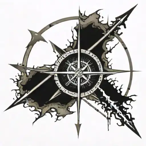 compass rose in an arrow dividing it to the left tattoo design idea