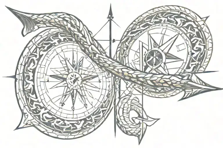 compass rose on an arrow like cobra tattoo design idea