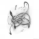 Musical notes intertwined with fishing hooks tattoo design idea