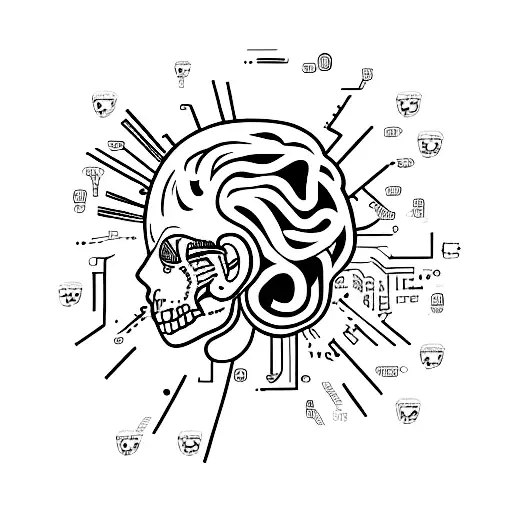 half brain half computer chip tattoo design idea