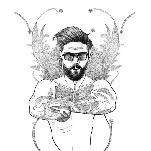 Create a tattoo of a hipster-inspired athlete performing calisthenics with intricate dotwork details tattoo design idea