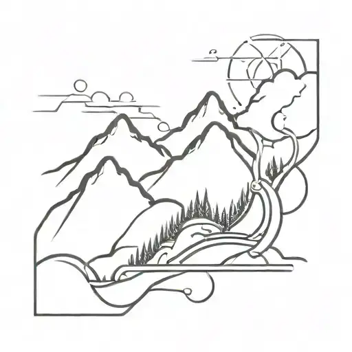An abstract tattoo design combining mountains and BDSM elements to represent the client's passion for both tattoo design idea