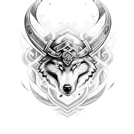 Viking symbols+magic wand+ wolf tattoo design idea