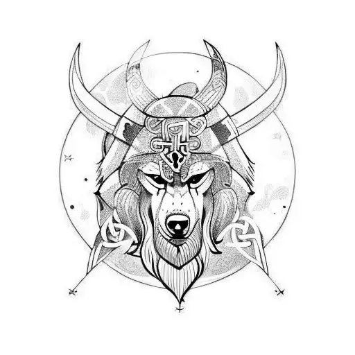 Viking symbols magic wolf tattoo design idea