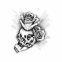 glock with roses on a skeleton hand tattoo design idea