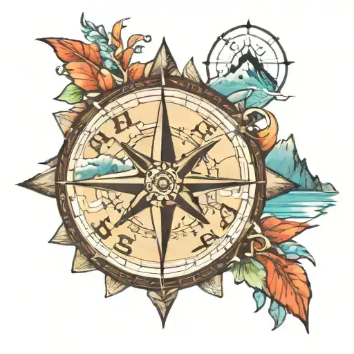 bora bora compass and mountain tattoo design idea