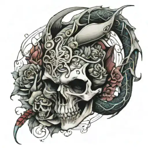 dragon wrapped, flower, fire breath, skull, sexy  tattoo design idea