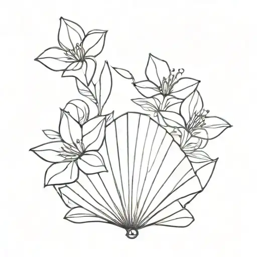 fan with flowers tattoo design idea