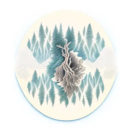 music, nature with trees and waves , loneliness and pain tattoo design idea