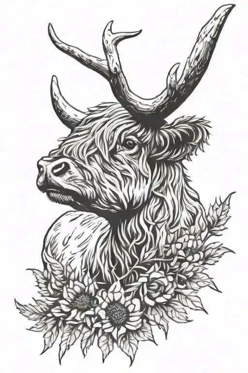 highland cow, stag head, Scottish thistle  tattoo design idea