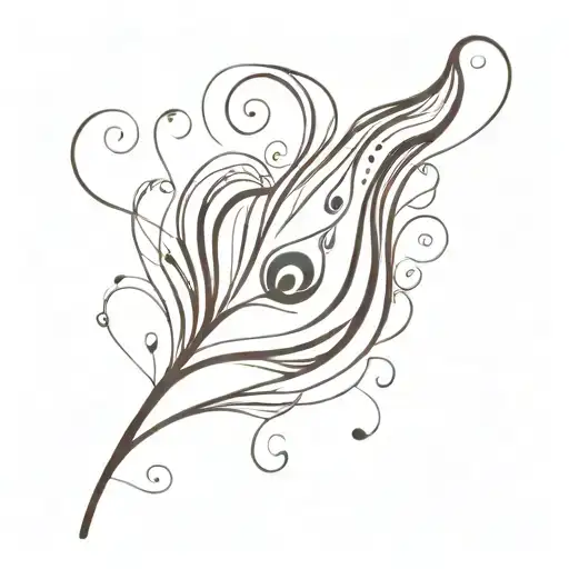 A minimalist tattoo design of an intricate peacock feather with musical notes intertwined within it tattoo design idea