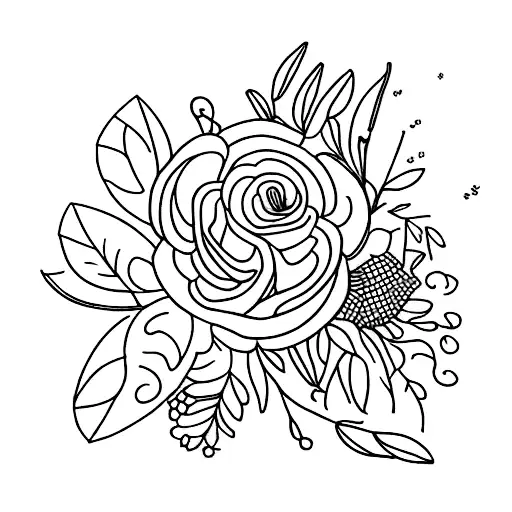 bouquet with birth month flowers for August October April and November tattoo design idea
