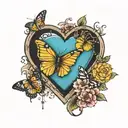 heart, cross, marigold, butterfly resting tattoo design idea