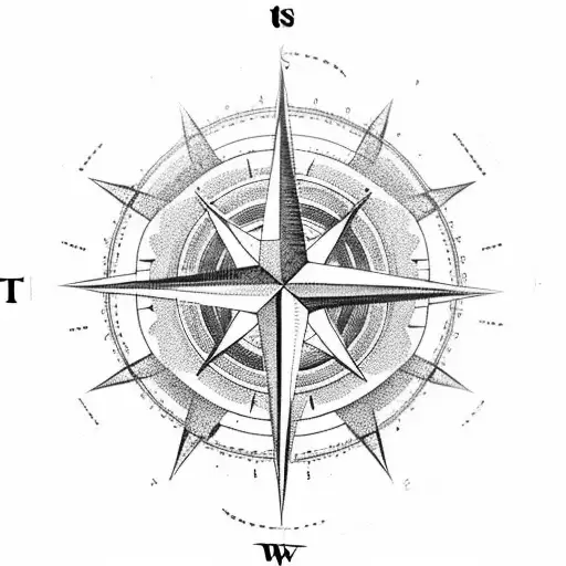 a compass rose with the name Aidan at north, Declan at south, Camryn to the west and Avery to the east  tattoo design idea
