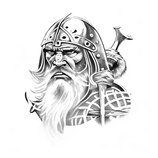 Viking warrior wielding a sword in a fierce battle tattoo design idea