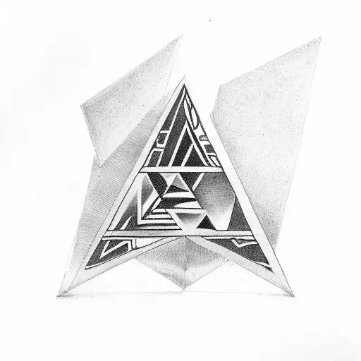 4 triangle avec coin arrondie et le premier triangle avec la date 1999 dedans fondue noir autour tattoo design idea