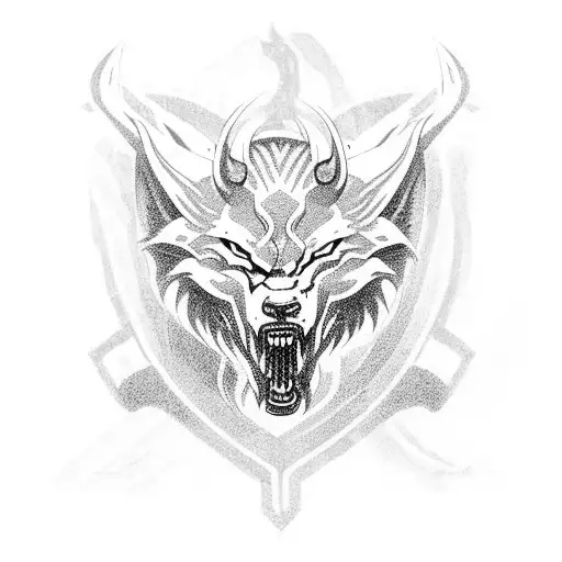 Fenrir and Tyr with Tiwaz rune tattoo design idea