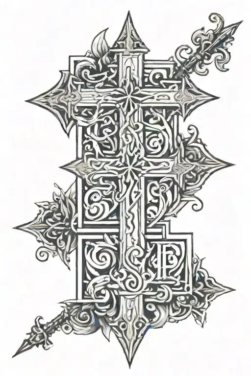 quote and three crosses tattoo design idea