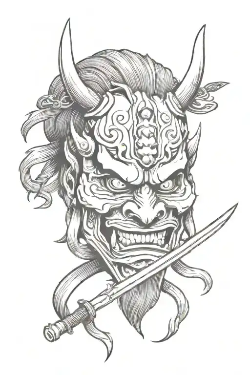 oni mask katana tattoo design idea