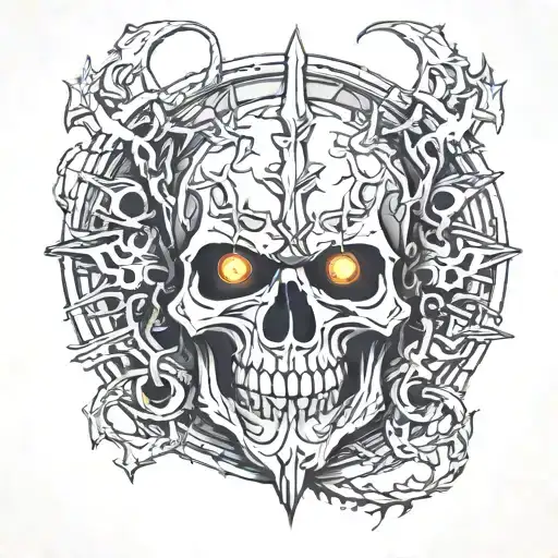 "lich king" in barbed wire font spelling tattoo design idea