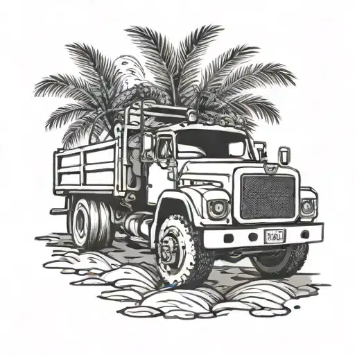 Design a dotwork tattoo of a truck with a subtle reference to Palms 16:8 tattoo design idea