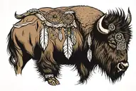 bison in profile with dreamcatcher tattoo design idea