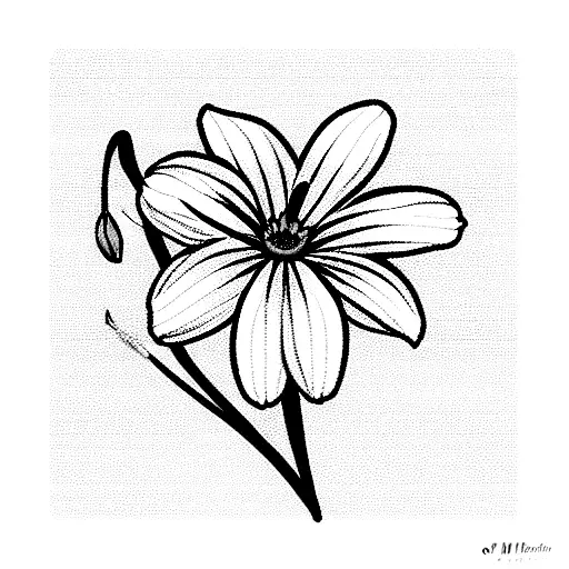 1 lily of The Valley, 1 daffodil, 1 rose, 1 cosmos, and 1 chrysanthemum flower wrapped in string  tattoo design idea