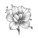 1 lily of The Valley, 1 daffodil, 1 rose, 1 cosmos, and 1 chrysanthemum flower wrapped in string  tattoo design idea
