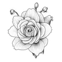 1 lily of The Valley, 1 daffodil, 1 rose, 1 cosmos, and 1 chrysanthemum flower wrapped in string  tattoo design idea