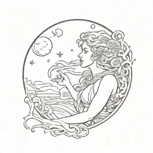 aphrodite with the full moon in the background tattoo design idea
