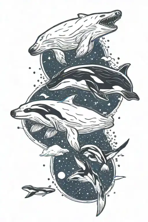  a polar bear and an orca swimming beside each other in the night sky tattoo design idea