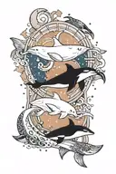 pisces symbol with a polar bear and an orca in the night sky tattoo design idea