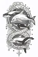 pisces symbol with a polar bear and an orca in the night sky tattoo design idea
