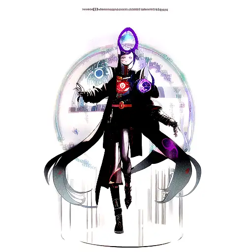 A tattoo combining elements of magic and technology, featuring a futuristic anime character inspired by Itachi from Naruto tattoo design idea