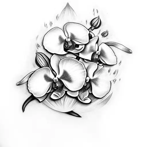 Orchids roses and Lillies with a gothic skull tattoo design idea