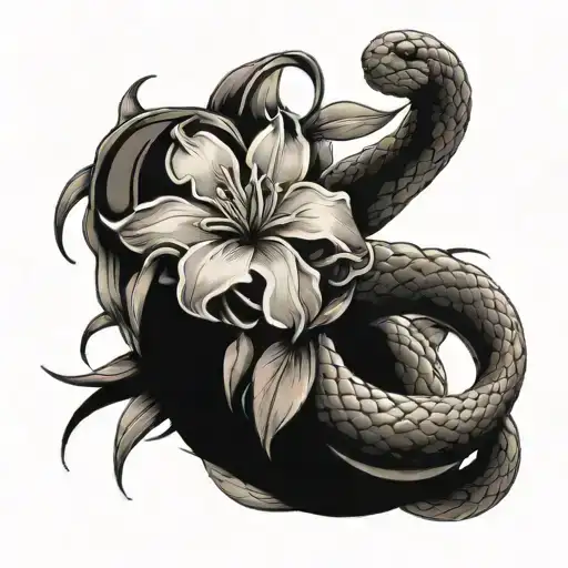 ink spill into snake coiled around arm with nerium oleander  tattoo design idea
