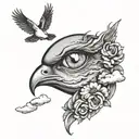 crying eye at the top below a sun then a dove which flies from 2 hands under the hands 3 ruffs around everything clouds  tattoo design idea