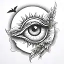 crying eye at the top below a sun then a dove which flies from 2 hands under the hands 3 ruffs around everything clouds  tattoo design idea