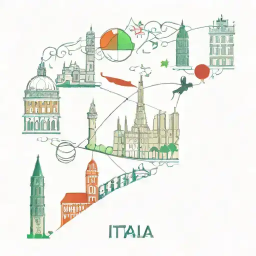 A colorful mosaic of Italy's iconic landmarks intertwined with the symbols of neurodiversity, celebrating diversity and culture tattoo design idea