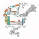 A colorful mosaic of Italy's iconic landmarks intertwined with the symbols of neurodiversity, celebrating diversity and culture tattoo design idea