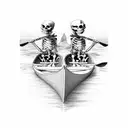 two skeletons paddling on a canoe tattoo design idea