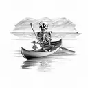 two skeletons paddling on a canoe tattoo design idea