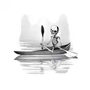 two skeletons paddling on a canoe tattoo design idea